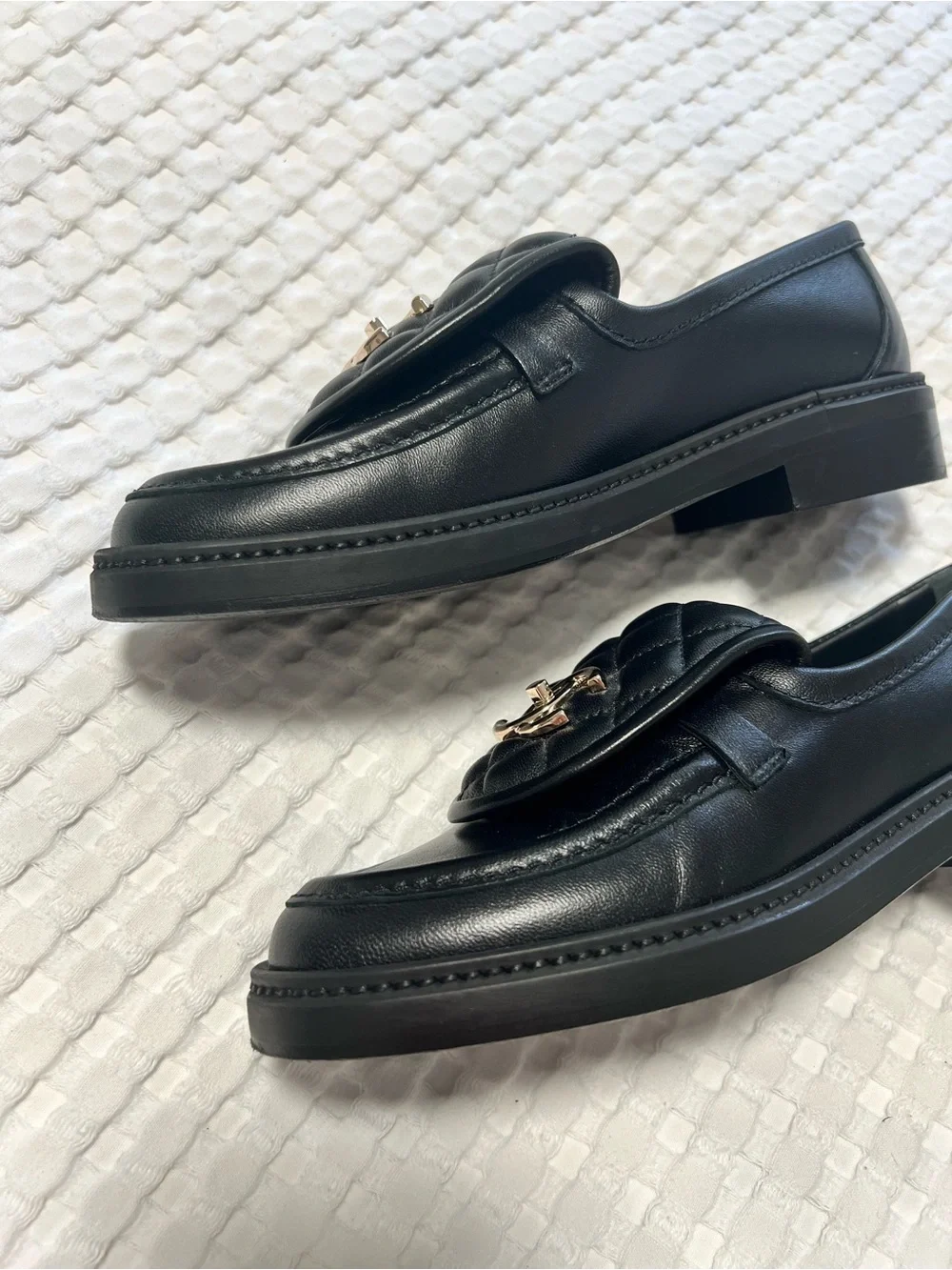 CHANEL Black Quilted Lambskin CC Turnlock Loafers Moccasins